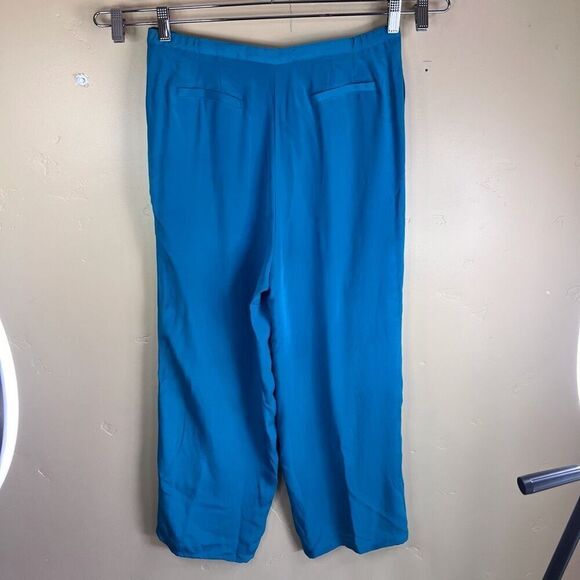 WinterSilks‎ Womens 100% Silk Wide Leg Turquoise Blue Pant Size Petite Large - Picture 5 of 6